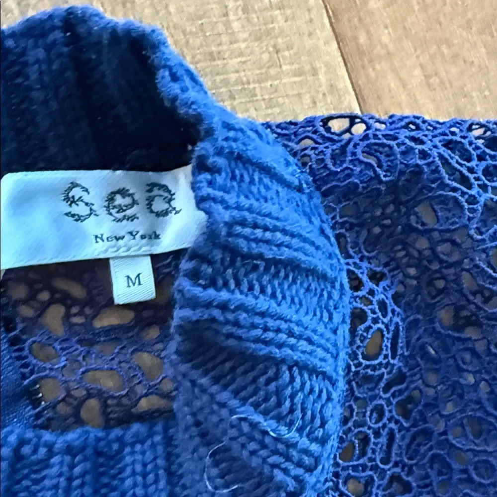 Sea New York Navy & Bright Blue Floral Crochet Sweater